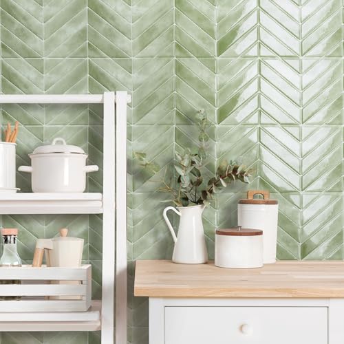 SMART TILES Peel and Stick Backsplash - 5 Sheets of 11.43" x 9" - 3D Adhesive Peel and Stick Tile Backsplash for Kitchen, Bathroom, Wall Tile - color: Solna Green