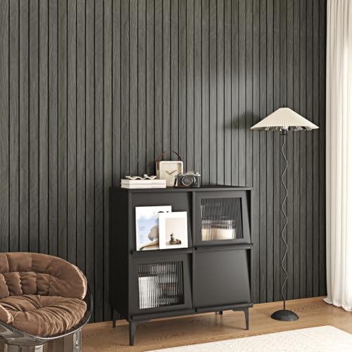Black Grey PVC Acoustic Slat Wall Panel Peel and Stick for Walls - color: Black, size: 12×120"