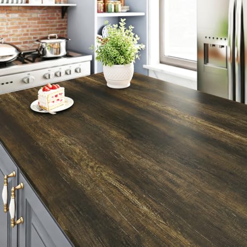 Livelynine 15.8x197 Dark Wood Contact Paper Peel and Stick Counertop Vinyl Wrap Heat Resistant Waterproof Dark Wood Vinyl Wrap for Furniture Office Dorm Desk Wallpaper Renter Friendly Cabinet Covers - color: Dark Brown Wood, size: 15.8" x 197"