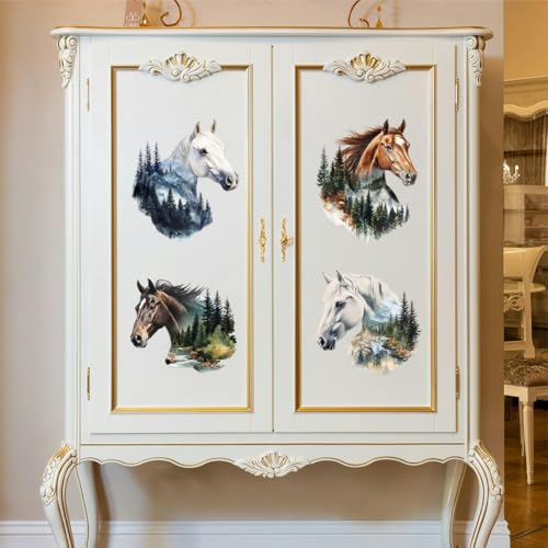Peacoblue Horse Landscape Rub On Transfers for Furniture 6"x12" - style: Landscape with Horse Silhouette