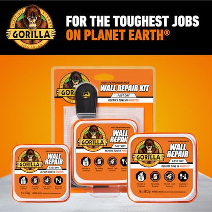 GORILLA Wall Repair Kit, Heavy Duty Spackling, 8 fl oz Tub, 4 in Patch - size: 8 Fl Oz (Pack of 1)
