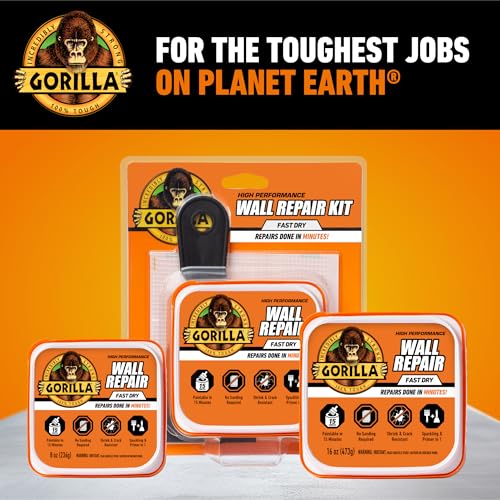 GORILLA Wall Repair Kit, Heavy Duty Spackling Tub, 4 in Patch, 8 Fl Oz (Pack of 2) - size: 8 Fl Oz (Pack of 2)
