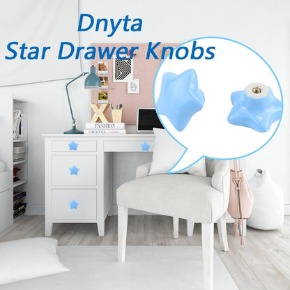 Dnyta 6 Pcs Star Shaped Ceramic Knobs Decorative Pulls Glossy Ceramic Pulls - style: Blue,Star Shaped
