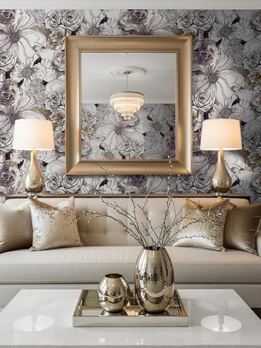 NextWall Harry & Grace Ink Rose Abstract Floral Peel and Stick Wallpaper (Metallic Silver & Plum) - color: Metallic Silver & Plum