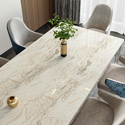 VaryPaper 15.7''x78.7'' Glossy Marble Wallpaper, Beige-Grey-Gold, Peel and Stick, Self-Adhesive, Thick, Durable, Removable, Waterproof, for Countertops, Kitchen, Bathroom, Desk, DIY Projects - color: Glossy-Beige Grey Gold, size: 15.7" x 78.7"