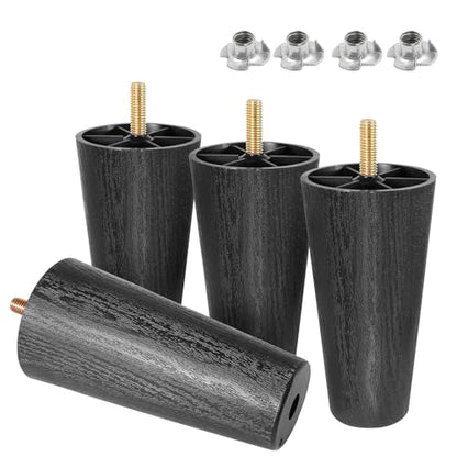 4pcs Plastic Furniture Legs 4-3/4" with T-Nuts, M8-1.25 Bolt - size: 4-3/4 Inch, M8-1.25 Metric Thread Bolts