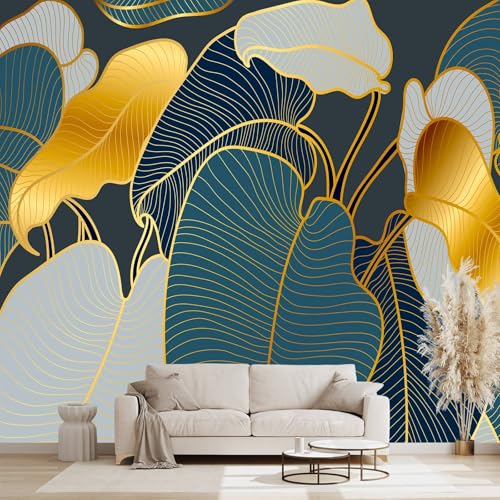 Golden Leaf wall murals Peel and Stick Modern Wallpaper for Bedroom Living Room - 96"x137" - color: W01, size: 96"x137"