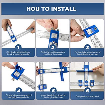 Cabinet Hardware Jig, Cabinet Handle Jig, Cabinet Hardware Template Tool, Punch Locator Drill Guide for Handle Knob Pull Installation of Door and Drawer woodworking tools