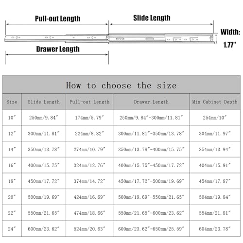 10 Pairs 16 Inch Soft Close Drawer Slides, Heavy Duty Side Mount Cabinet Glides with Ball Bearing & 110LB Capacity (3-Fold Full Extension) for Dresser, Kitchen, Bathroom, Office, Workshop - style: Black-10 Pairs