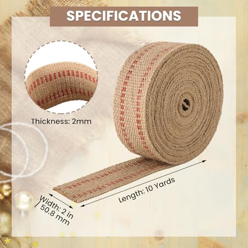 2" Craft Jute Webbing Tape - color: Red and Brown, size: 2" x 10 Yards