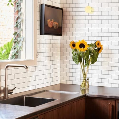10 Sheets Thicker Design Peel and Stick Backsplash, 12"x12" Peel and Stick Wall Tiles, Subway Look Marble Tiles Backsplash for Kitchen and Bathroom, White - color: White