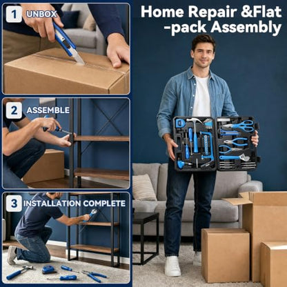 DISEN Home Tool Set with Storage Case Hammer Wrench Pliers Screwdrivers - size: 59PCS