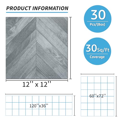 Art3d 30-Pack Herringbone Peel and Stick Floor Tiles (30 Sq.Ft), Grey - color: Herringbone - Grey