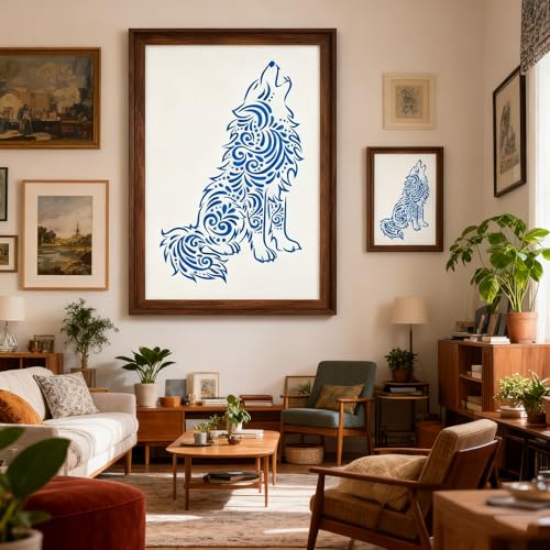 TIAMECH A4 Reusable Mandala Wolf Stencil for Painting - style: Sit Wolf