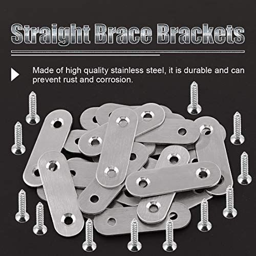 Glarks 20 Sets 40mm/1.6inch Stainless Steel Flat Straight Brace Brackets Mending Joining Plates Repair Fixing Bracket Connector and 40pcs Self Tapping Screws Set (40mm/1.6inch)