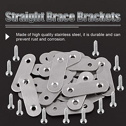 Glarks 20 Sets 40mm/1.6inch Stainless Steel Flat Straight Brace Brackets Mending Joining Plates Repair Fixing Bracket Connector and 40pcs Self Tapping Screws Set (40mm/1.6inch)