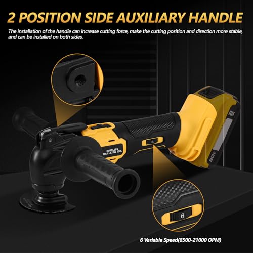 Cordless Oscillating Tool, Brushless Orbiting Tool Compatible with DeWalt 20V Battery, 23 PCS Multi-Tool Kit with Auxiliary Handle for Cutting, Scraping, Sanding, 6 Variable Speed (Tools Only)