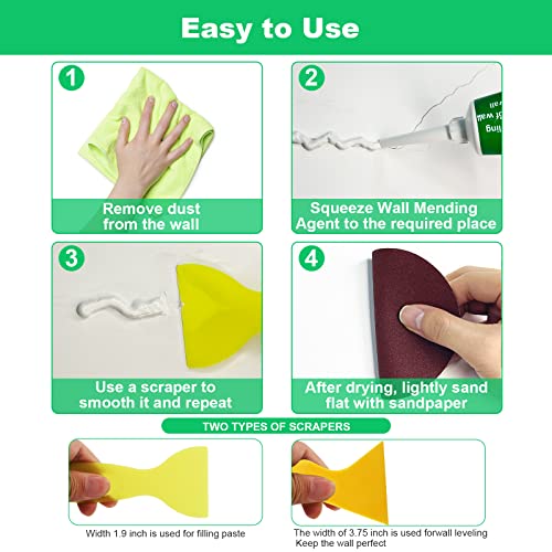 Drywall Repair Kit, 2 Pack Spackle Wall Repair Patch Kit with Scraper, Wall Mending Agent Large Hole Drywall Patch, Easy to Fill Holes in Home Wall and Quick Repair Crack, Plaster Wall Repair - color: 2 Pack