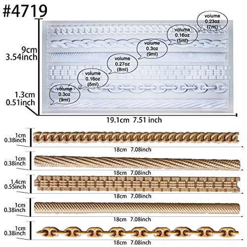 FUNSHOWCASE Chains Mold for Polyclay Air Dry Clay Plaster, 4719, 6 Trimmings #4719 - color: 6 Trimmings #4719