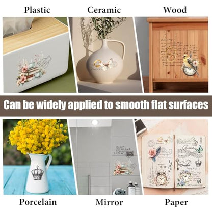 PLIGREAT 3 Sheets Retro Style Clocks Rub on Transfers for Crafts Flowers Birds Art Rub on Stickers for Furniture Wood Cabinet Ceramic Scrapbooking Decorative Transfer Stickers - style: Retro