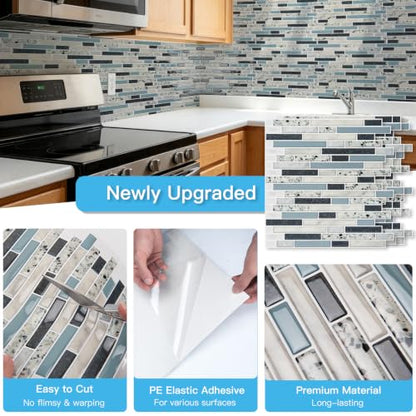 Art3d Linear Subway Design Tile Peel and Stick Backsplash, 20-Sheet, Blue - color: Blue