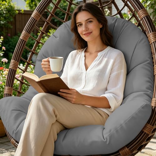 Egg Chair Cushion Replacement, Waterproof Outdoor Hanging Egg Swing Chair Cushions Pads, U-Shaped Thickened Cushions for Hanging Eggs Chair with Ties, 47x33x7 Inches (Grey) - color: Grey