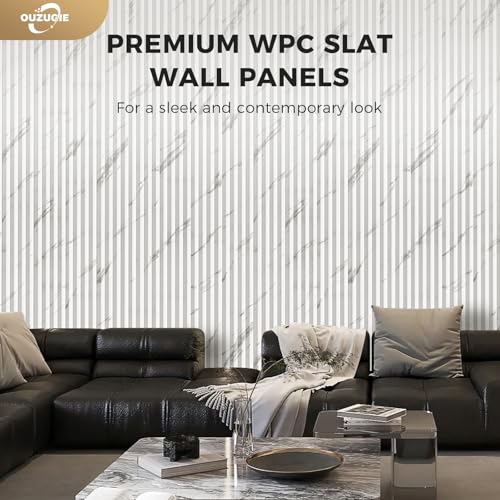 OUZUGIE WPC Acoustic Slat Wall Paneling, 8-Pack 114 x 6 Inches - color: White, size: (High)114“ x 6"