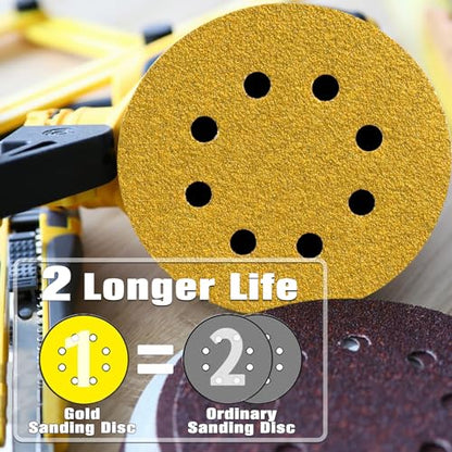 100Pcs Sanding Discs 5 Inch 8 Hole 800-Grit Hook and Loop Sandpaper Pads Orbital Sander Sandpaper Gold Sanding Disc for Woodworking Hardwood Automotive Finishing Discs-ALPXUXP - style: Aluminum Oxide