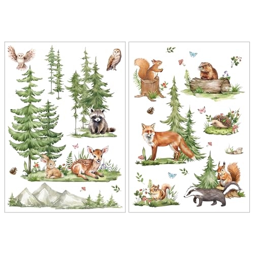 Joeyan Rub On Transfers for Crafts and Furniture, 2 Sheets Large Rub on Stickers DIY Spring Animal Transfer Decals for Wood Glass Metal Canvas Porcelain Plastic Home Decorations, 11" x16" - style: Spring Forest