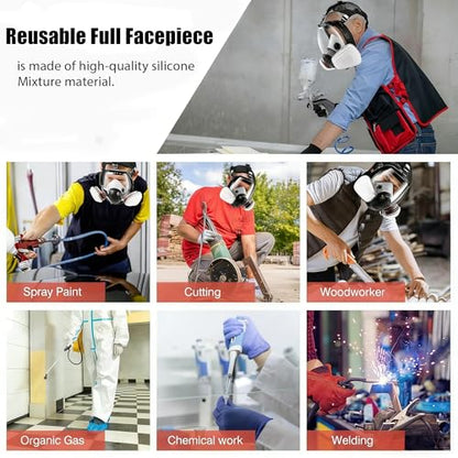 Reusable Full Face Respirator Mask for Chemicals,Spray Painting,Sanding,Epoxy Resin,Industrial,Paint,Grinding work.