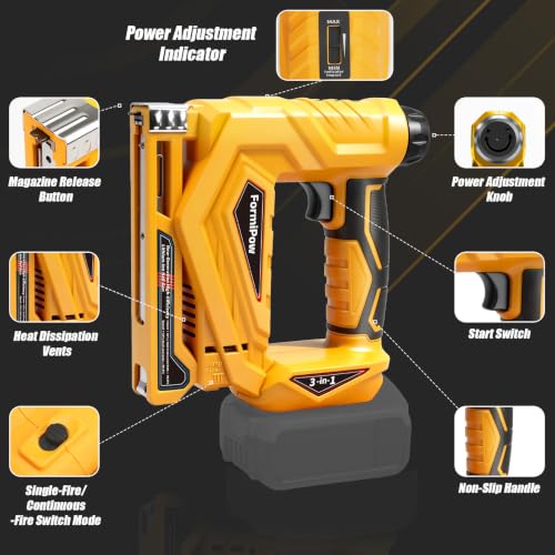3-in-1 Brad Nailer/Narrow Crown Stapler for Dewalt 20V Battery - color: Yellow