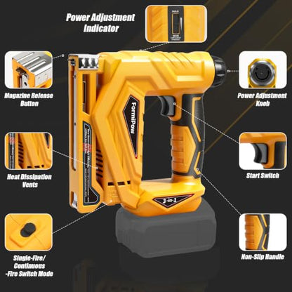 3-in-1 Brad Nailer/Narrow Crown Stapler for Dewalt 20V Battery - color: Yellow