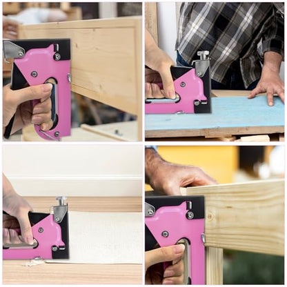 3-in-1 Pink Staple Gun, Manual Upholstery Staple Gun with 600 Staples for Crafts, Fabric, Furniture Repair, Wood & DIY