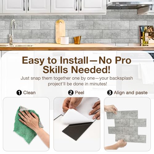 Havenly Peel and Stick Backsplash Tile for Kitchen & Bathroom Walls (Matte Grayish Textured, 10 Tiles - 9.7 sq. ft. (0.9 m²)) - color: Matte Grayish Textured