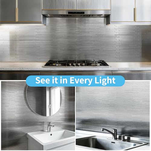 Art3d 10-Pack Metal Peel and Stick Backsplash Tile, Silver Parallel - color: Silver Parallel