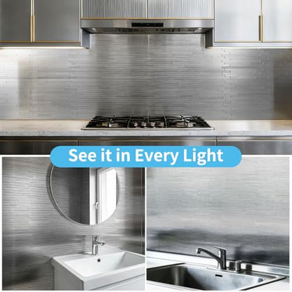 Art3d 10-Pack Metal Peel and Stick Backsplash Tile, Silver Parallel - color: Silver Parallel