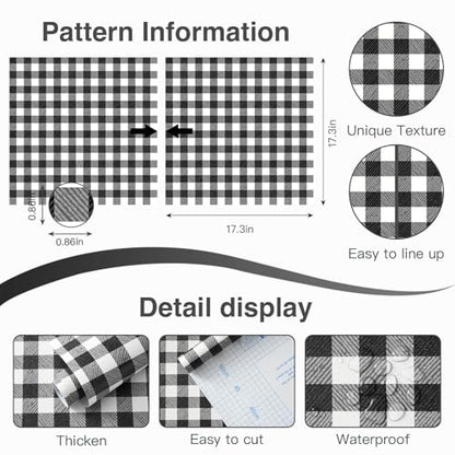 Checkered Wallpaper Black and White Wallpaper 17.3" × 196" Peel and Stick Modern Plaid Wall Paper for Cabinets Vinyl Renter Friendly Waterproof Self-Adhesive Bathroom Kitchen Bedroom - color: Black/White, size: 17.3" x 196"