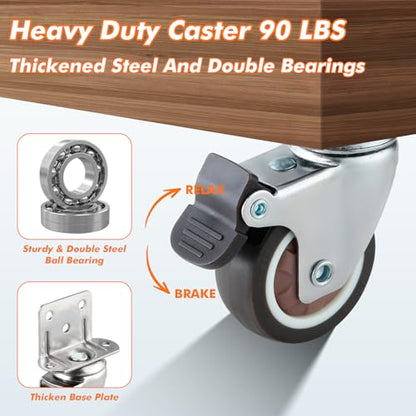 2 Inches Side Mount Caster Wheels Set of 4 L-Shaped Rubber Locking Swivel Casters Heavy-Duty Double Plate Castor with Brake Industrial Metal Wheels for Workbench, Furniture, Cabinet, Woodbox - style: 4-pack 2 IN/ With brake/ L-Shape