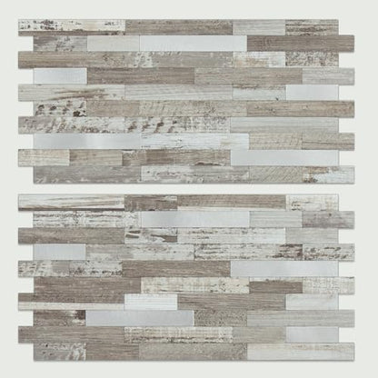 AULIGET 20 Sheets Peel and Stick Backsplash, Coffee & Brown Wood Look PVC Mixed Metal Stick on Backsplash Tiles for Kitchen - color: Coffee & Brown Wood + Metal Silver, size: 20 Sheets, 6"x12"x0.12"