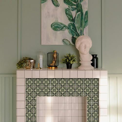 36 Pcs 4 Styles Retro Bohemian Patten Tile Sticker Green Patten Wall Tile Stickers Waterproof Self Adhesive Stick on Decals for Kitchen Bathroom Wall Art 4×4 Inch - color: Colorful