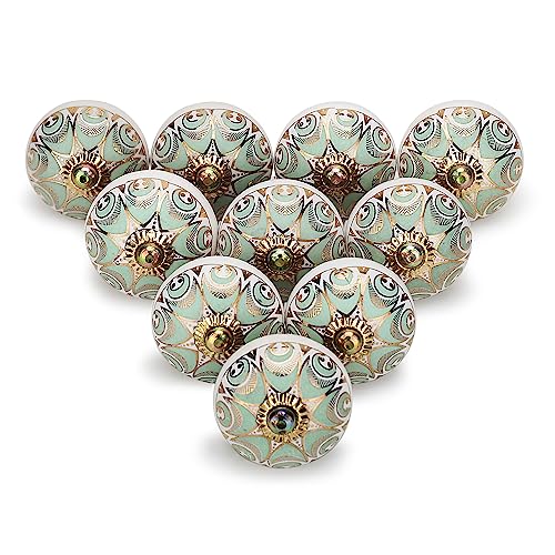 Gold Knobs for Cabinets Assorted Green Dresser Knobs Vintage Ceramic Door Knobs Colorful Kitchen Furniture Pull Handles Cupboard for Wardrobe Home Interior Décor-Pack of 20 - color: Light Green, style: STYLE OF 20