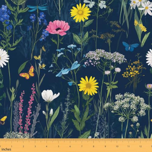 Floral Fabric By The Yard, Butterfly Upholstery Fabric, Daisy Magnolia - color: Multi 03, size: 3 Yards