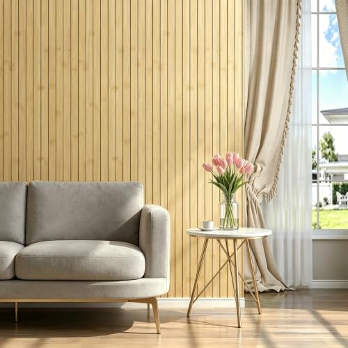 LaCheery 3D Bamboo Wall Panel Peel and Stick Slat Panels for Interior Wall Decor Acoustic Wood Panels Flexible Wooden Paneling Self Adhesive Bamboo Wallpaper for Bedroom Living Room TV Walls 11.8"x79" - size: 11.8" x 79"