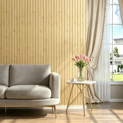 LaCheery 3D Bamboo Wall Panel Peel and Stick Slat Panels for Interior Wall Decor Acoustic Wood Panels Flexible Wooden Paneling Self Adhesive Bamboo Wallpaper for Bedroom Living Room TV Walls 11.8"x79" - size: 11.8" x 79"