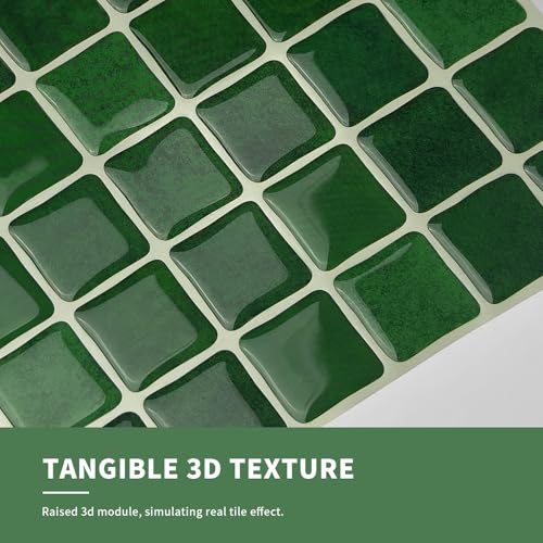 URCOLOR 20 Sheets 3D Self-Adhesive Mosaic Backsplash Tile Peel and Stick - color: Mosaic Green