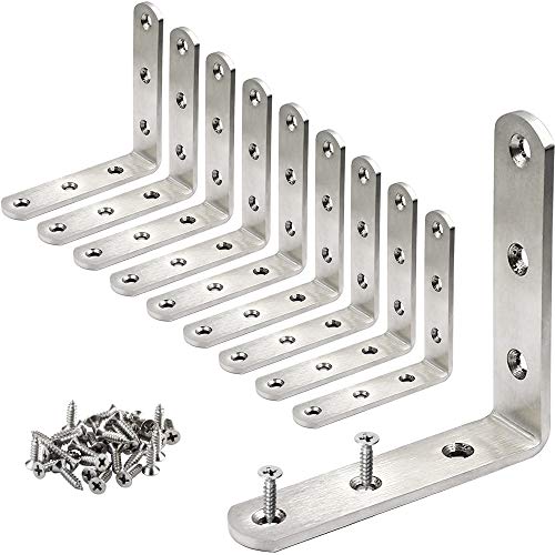 Stainless Steel Corner Bracket - 10 PCS Heavy Duty Right Angle Brackets for Wood Furniture and Metal Joints - 3 x 3 Inch - with Screw - size: 3 x 3 inch 10 pieces