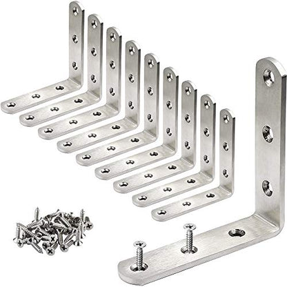 Stainless Steel Corner Bracket - 10 PCS Heavy Duty Right Angle Brackets for Wood Furniture and Metal Joints - 3 x 3 Inch - with Screw - size: 3 x 3 inch 10 pieces