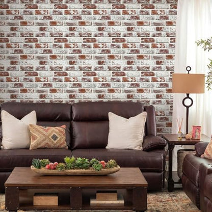 Commomy Faux Brick Panels Peel and Stick Wall Stickers 10 Pcs 11.8" x 11.8" - color: BRICK-PYU