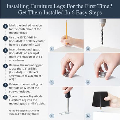 Airy Abode Premium Black Square Furniture Legs (Full Install Kit) - Pick Your Size and Color - color: Black, size: 4 Inches