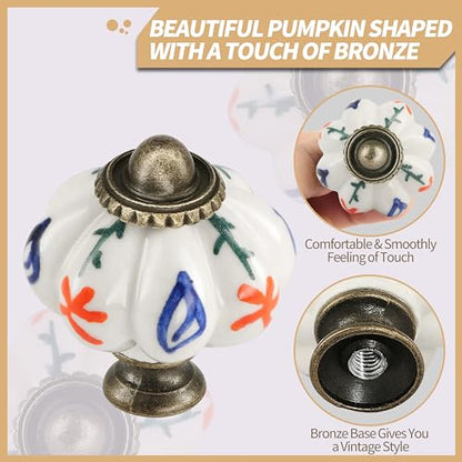 12pcs Ceramic Pumpkin Knobs - Red Flower & Branch - style: Red Flower & Branch